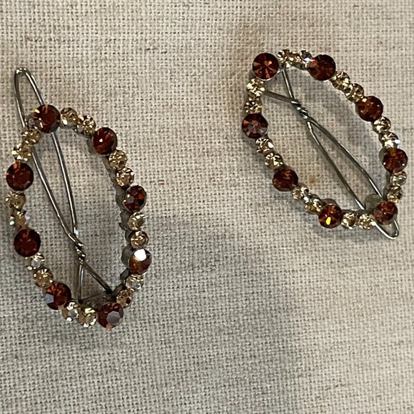 Topaz Color Oval Hair Clips with Rhinestones